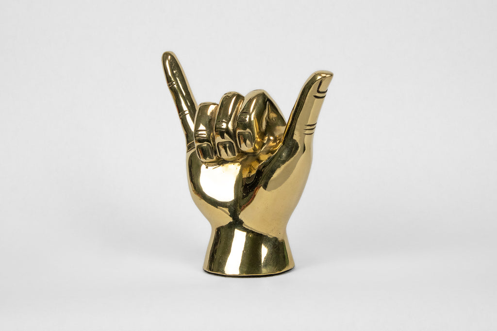 Shaka ("Hang Loose") or Roadrunner or "Birds Up" Hand Sign Sculpture in Brass