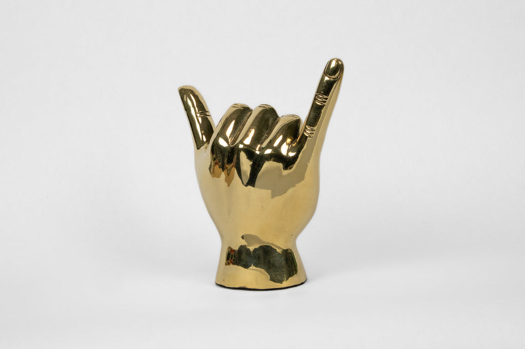 Shaka ("Hang Loose") or Roadrunner or "Birds Up" Hand Sign Sculpture in Brass
