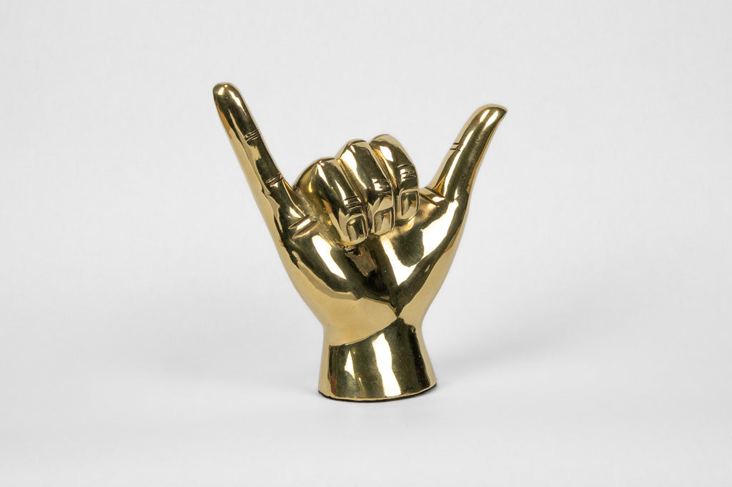 Shaka ("Hang Loose") or Roadrunner or "Birds Up" Hand Sign Sculpture in Brass