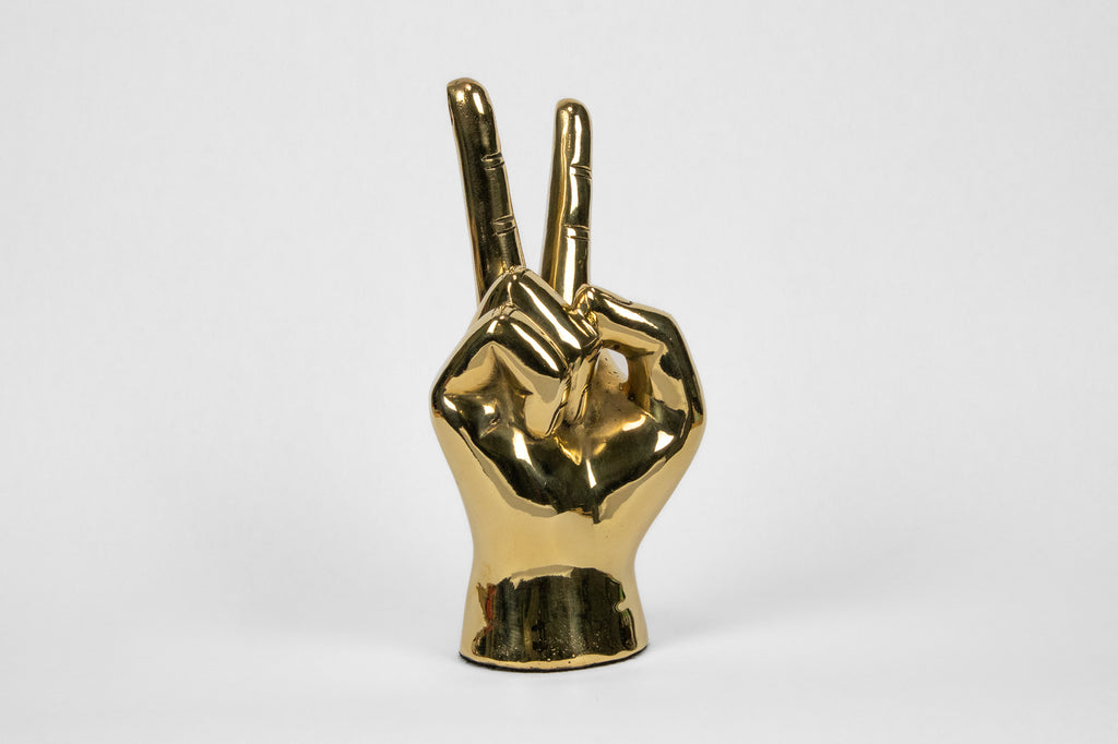 Peace Hand Sign Sculpture in Brass