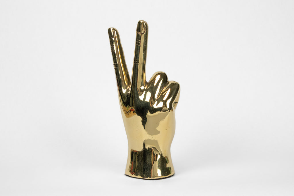 Peace Hand Sign Sculpture in Brass
