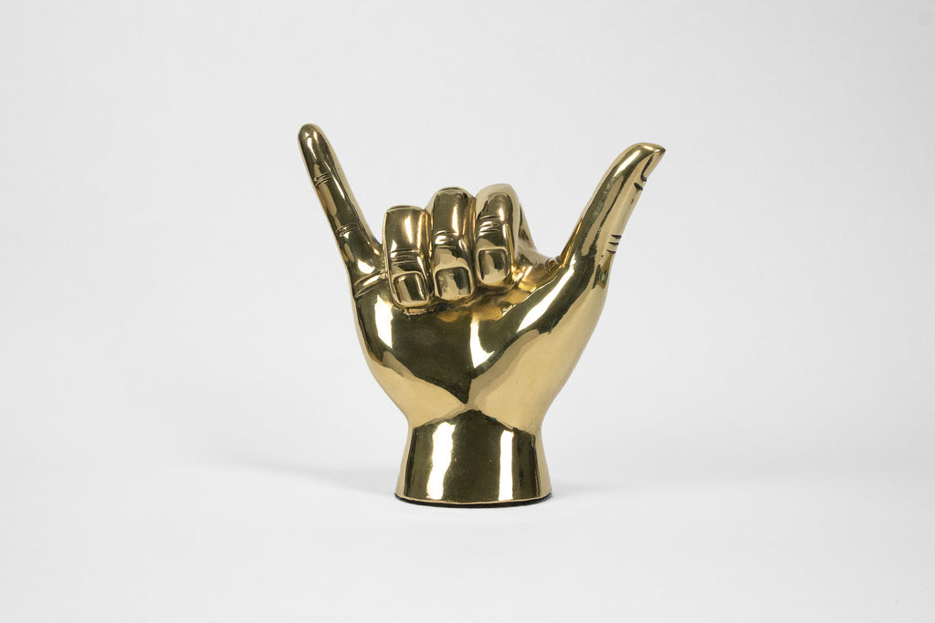 Shaka ("Hang Loose") or Roadrunner or "Birds Up" Hand Sign Sculpture in Brass