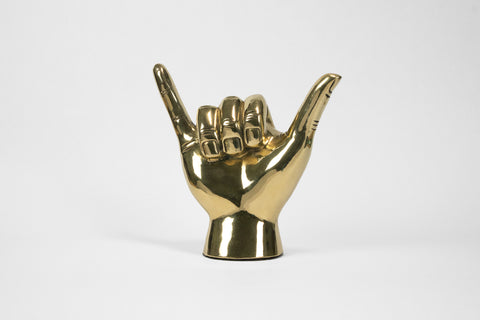 Shaka ("Hang Loose") or Roadrunner or "Birds Up" Hand Sign Sculpture in Brass