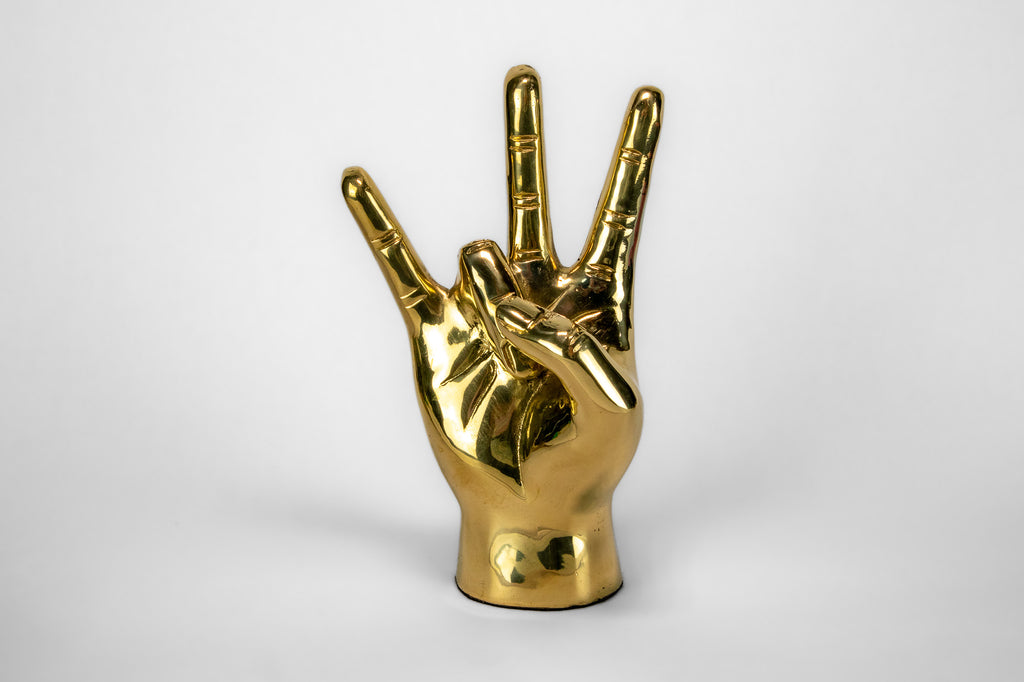 Cougar Paw, Pitchfork, or Triton Hand Sign Sculpture in Brass