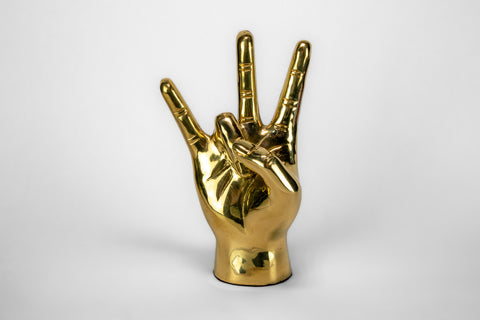 Cougar Paw, Pitchfork, or Triton Hand Sign Sculpture in Brass