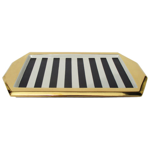 Black and Ivory Stripe Medium Rectangle Tray