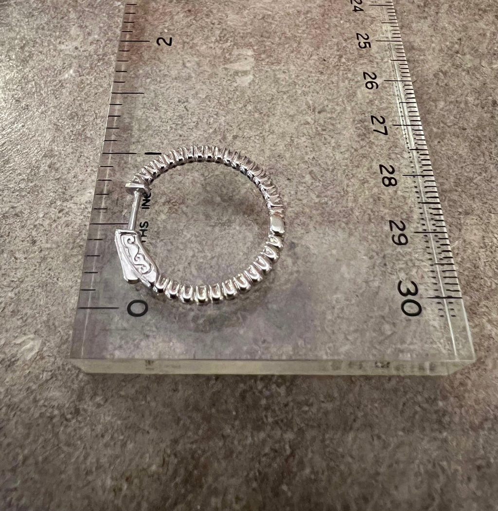 Cubic Zirconia and Sterling Silver Hoop Earrings in 1" Diameter