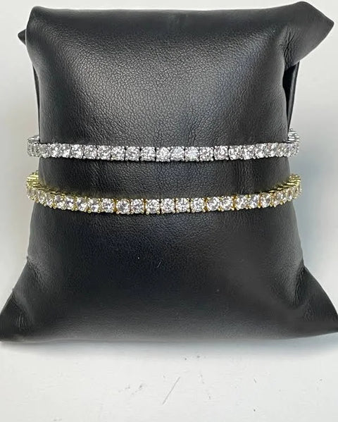 Cubic Zirconia (CZ) and Sterling Silver Square Bezel-Set Tennis Bracelet (3mm)
