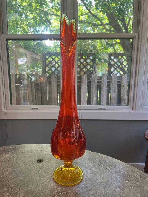 Viking Art Glass Swung Pedestal Vase in Amberina