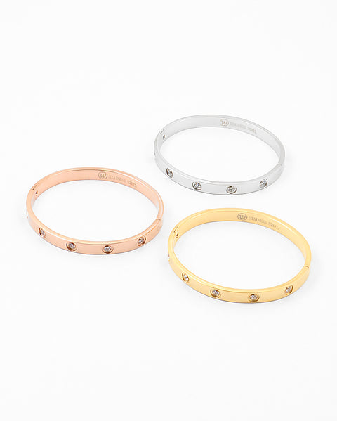 Stainless Steel Cuff Bracelet with Embedded Crystals