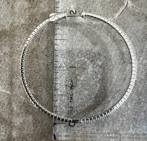 Cubic Zirconia and Sterling Silver Hoop Earrings in 2" Diameter
