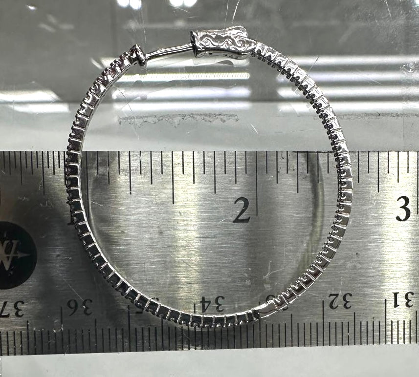 Cubic Zirconia and Sterling Silver Hoop Earrings in 1.5" Diameter