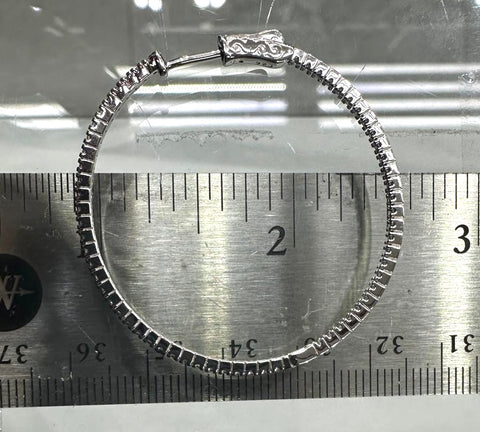 Cubic Zirconia and Sterling Silver Hoop Earrings in 1.5" Diameter