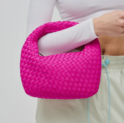 Mini Woven Neoprene Hobo in Neon Fuschia