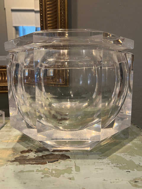 Vintage Octagonal Faceted Lucite Ice Bucket Attributed to Alessandro Albrizza, Italy, 1970s