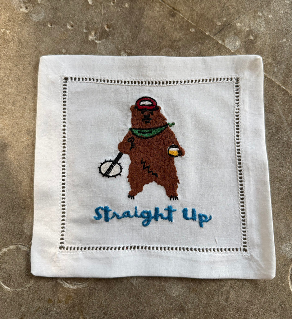August Morgan Cocktail Napkin Set of 4 - Straight Up (Brown Bear)