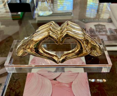 Heart Hands Hand Sign Sculpture in Brass