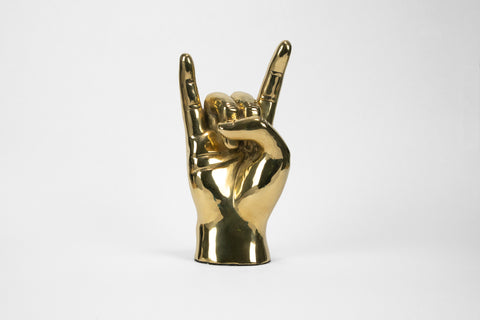 Rock On or Horns Up Hand Sign Sculpture in Brass