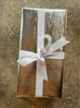 Silver Foil Paper with White Grosgrain Ribbon