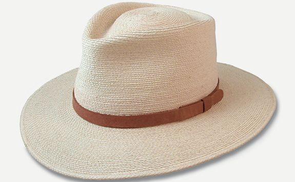 Fine Palm Fedora with 3" Brim and 5/8" Brown Leather Band