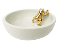 Small Frog in Bowl in Gold and White