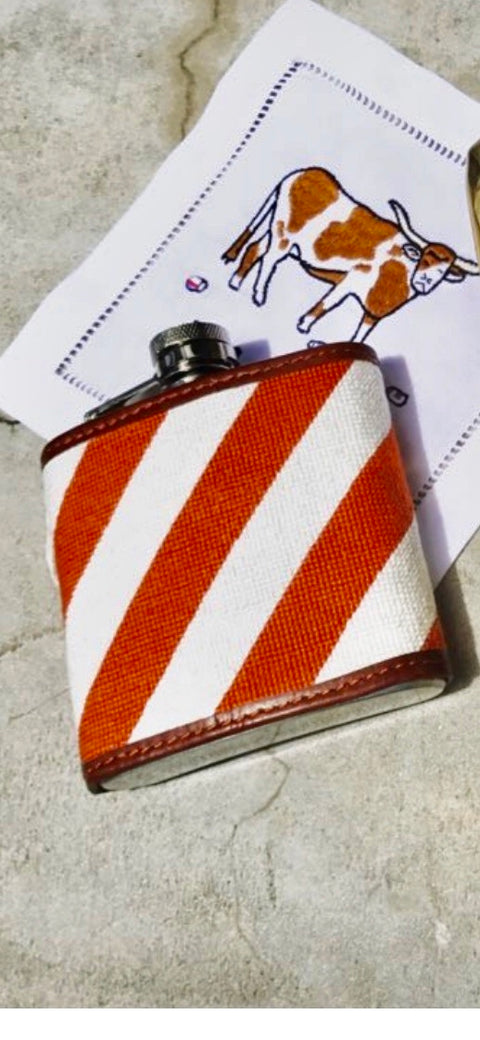 Burnt Orange and White Stripe Needlepoint Flask